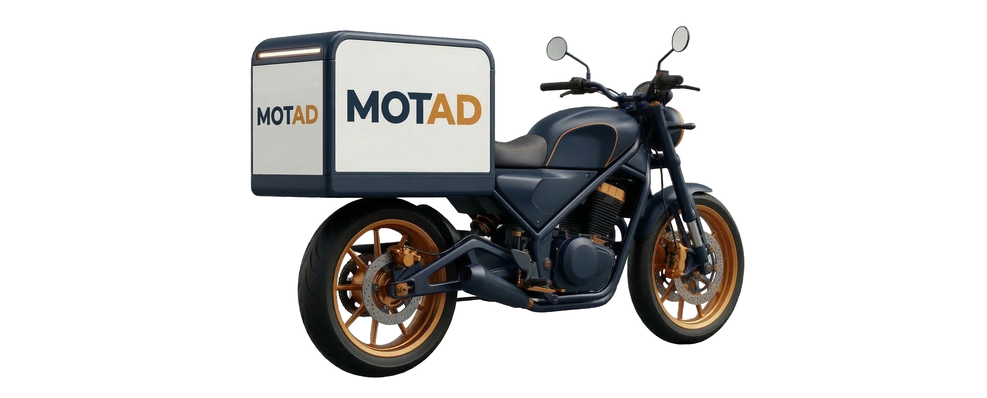 MOTAD branded motorcycle with advertising box